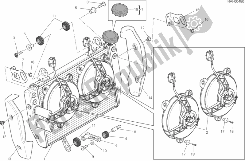 Todas as partes de Refrigerador De água do Ducati Hypermotard LS Thailand 821 2015